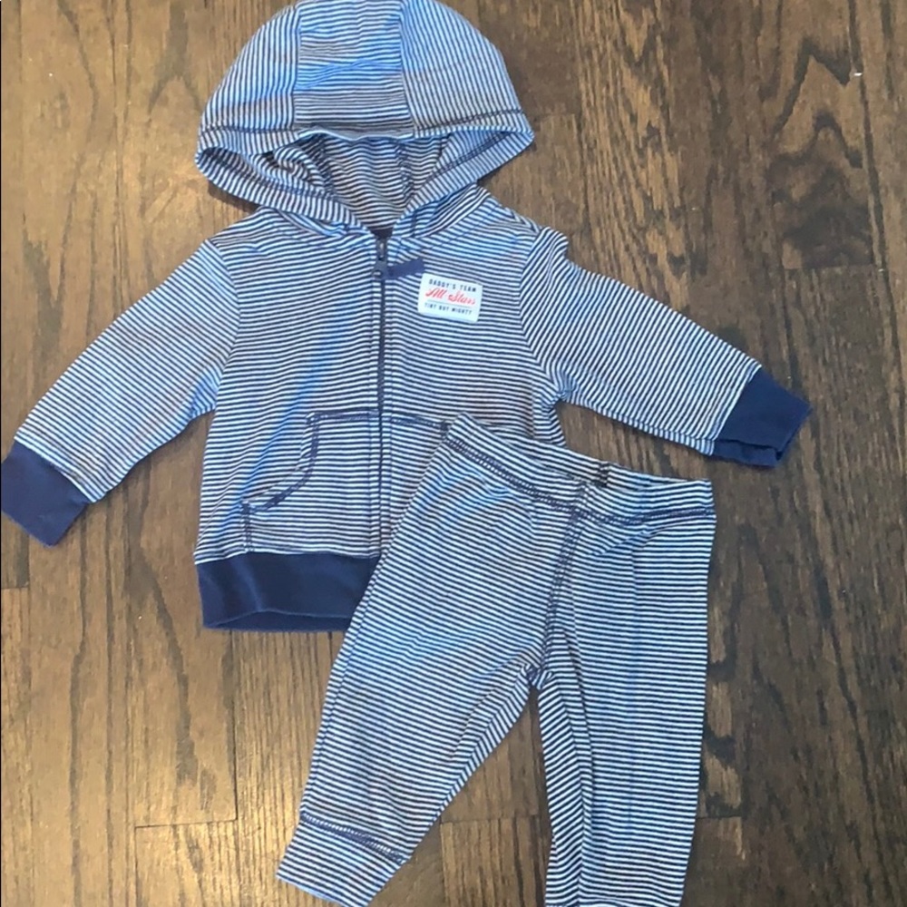 Blue striped zip-up jacket with pants size 3mo